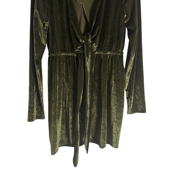 Show Me Your MuMu Velvet Green Monroe Tie Front Long Sleeve Mini Dress L - Picture 6 of 10